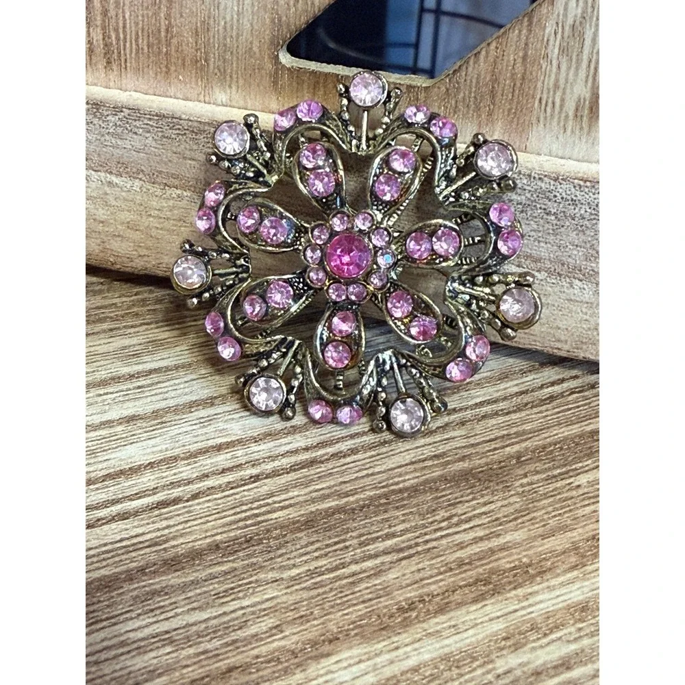 Vintage-Style Pink‎ Rhinestone Brooch | Floral Costume Jewelry Pin